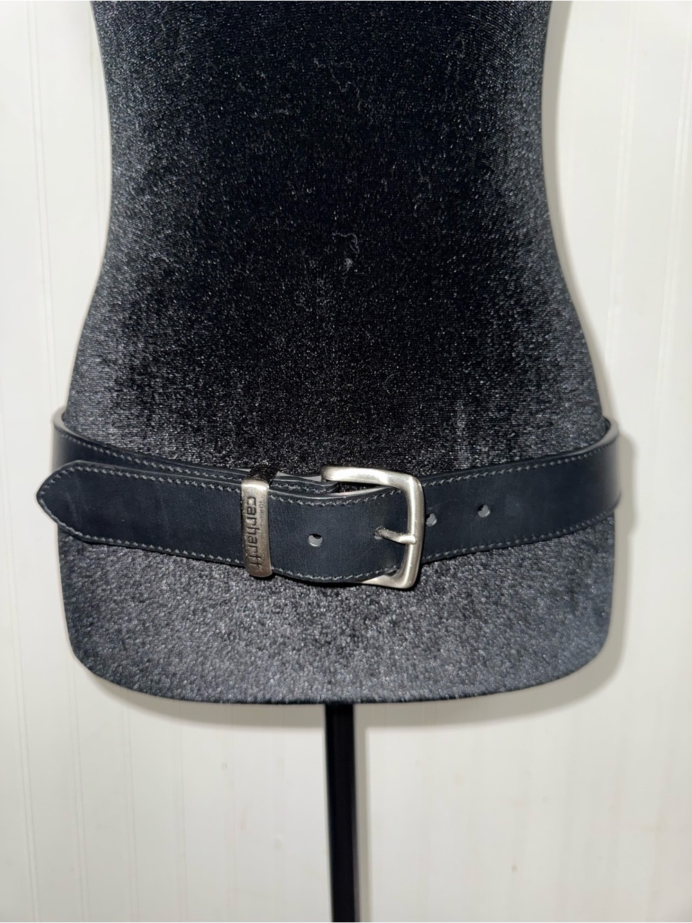 Carhartt Black Leather Belt with Branded Silver Keeper